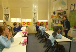 5 and 6 Year students learning Chinese with their teacher Tianjing